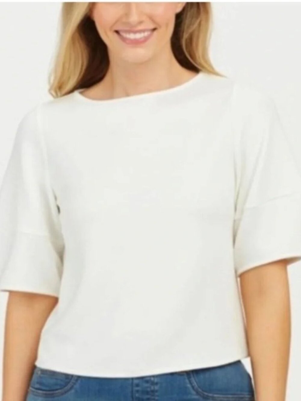 Spanx AirLuxe Puff Sleeve Top Powder White 1X NWT